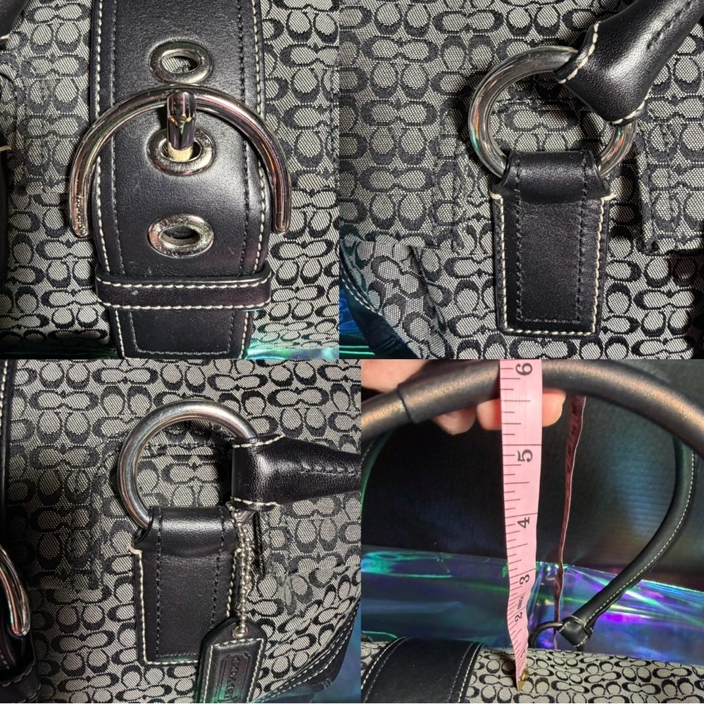 3pc VTG LRG Coach SoHo Navy Jacquard signature Leather/textile Satchel LIKE NEW - Picture 7 of 16